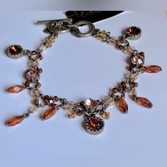 🧡Genuine Crystal Antique Gold Tone Adjustable Beaded Dangle Toggle Bracelet - Picture 5 of 10